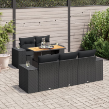 vidaXL 6 részes fekete polyrattan kerti ülőgarnitúra párnákkal kerti bútor