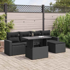vidaXL 6 részes fekete polyrattan kerti ülőgarnitúra párnákkal kerti bútor