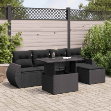 vidaXL 6 részes fekete polyrattan kerti ülőgarnitúra párnákkal kerti bútor