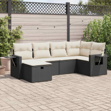 vidaXL 6 részes fekete polyrattan kerti ülőgarnitúra párnákkal kerti bútor
