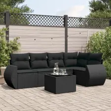 vidaXL 6 részes fekete polyrattan kerti ülőgarnitúra párnákkal kerti bútor