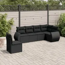 vidaXL 6 részes fekete polyrattan kerti ülőgarnitúra párnákkal kerti bútor
