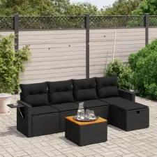 vidaXL 6 részes fekete polyrattan kerti ülőgarnitúra párnákkal kerti bútor