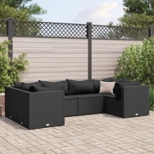 vidaXL 6 részes fekete polyrattan kerti ülőgarnitúra párnákkal kerti bútor