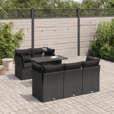 vidaXL 6 részes fekete polyrattan kerti ülőgarnitúra párnákkal kerti bútor