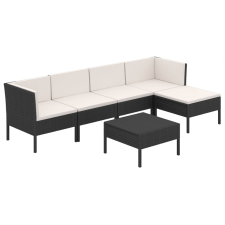vidaXL 6 részes fekete polyrattan kerti ülőgarnitúra párnákkal (3094384) kerti bútor