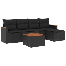 vidaXL 6 részes fekete polyrattan kerti ülőgarnitúra párnákkal (3225922) kerti bútor