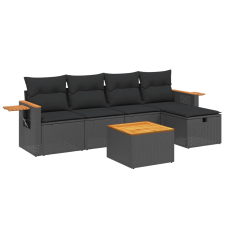 vidaXL 6 részes fekete polyrattan kerti ülőgarnitúra párnákkal (3265507) kerti bútor