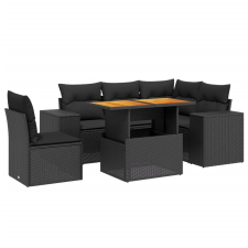vidaXL 6 részes fekete polyrattan kerti ülőgarnitúra párnákkal (3272637) kerti bútor