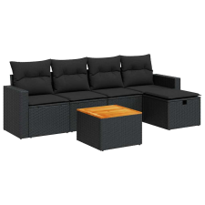 vidaXL 6 részes fekete polyrattan kerti ülőgarnitúra párnákkal (3325779) kerti bútor