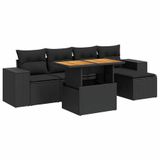 vidaXL 6 részes fekete polyrattan kerti ülőgarnitúra párnákkal (3327359) kerti bútor