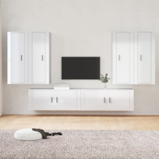 vidaXL 6 részes magasfényű fehér szerelt fa TV-szekrényszett bútor