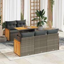 vidaXL 6 részes szürke polyrattan akácfa kerti ülőgarnitúra párnákkal kerti bútor