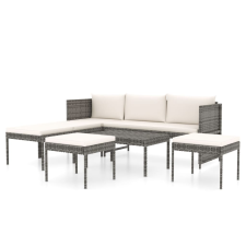 vidaXL 6-részes szürke polyrattan kerti bútorszett párnákkal (313340) kerti bútor