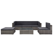 vidaXL 6-részes szürke polyrattan kerti bútorszett párnákkal (44607) kerti bútor