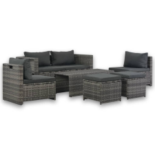 vidaXL 6-részes szürke polyrattan kerti bútorszett párnákkal (44722) kerti bútor