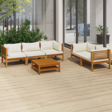 vidaXL 6 részes tömör akácfa kerti ülőgarnitúra krémszínű párnával kerti bútor