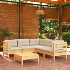vidaXL 6 részes tömör fenyőfa kerti bútorgarnitúra krémszínű párnával kerti bútor