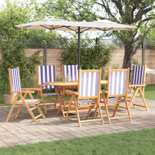 vidaXL 7 darabos kerti étkező szett kék és fehér akácból kerti bútor