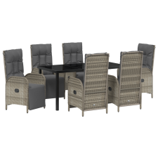 vidaXL 7 darabos kerti étkező szett párnákkal, szürke poli rattannal (3380138) kerti bútor