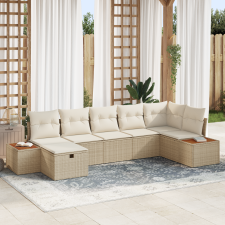 vidaXL 7 Darabos Kerti Sofa Szett Párnákkal Bézs Poli Rattan kerti bútor