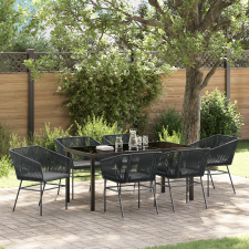 vidaXL 7 darabos kertivacsora szett párnákkal fekete polirattal kerti bútor