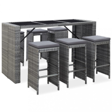 vidaXL 7 darabos szürke polyrattan kerti bárszett párnákkal kerti bútor