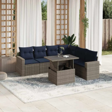 vidaXL 7 db szürke polyrattan kerti kanapégarnitúra párnákkal kerti bútor