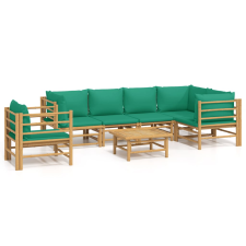 vidaXL 7 részes bambusz kerti ülőgarnitúra zöld párnákkal (3155157) kerti bútor