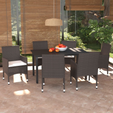 vidaXL 7 részes barna polyrattan kerti étkezőgarnitúra párnákkal kerti bútor