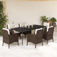 vidaXL 7-részes barna polyrattan kerti étkezőgarnitúra párnával kerti bútor