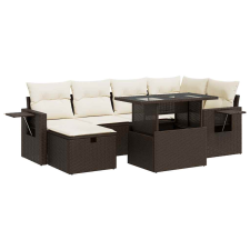vidaXL 7 részes barna polyrattan kerti ülőgarnitúra párnákkal (3327863) kerti bútor