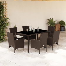 vidaXL 7 részes barna polyrattan/üveg kerti étkezőgarnitúra párnákkal kerti bútor