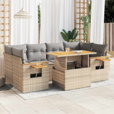 vidaXL 7 részes bézs polyrattan akácfa kerti ülőgarnitúra párnákkal kerti bútor