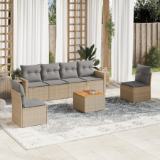 vidaXL 7 részes bézs polyrattan kerti ülőgarnitúra párnákkal kerti bútor