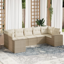 vidaXL 7 részes bézs polyrattan kerti ülőgarnitúra párnákkal kerti bútor