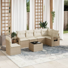 vidaXL 7 részes bézs polyrattan kerti ülőgarnitúra párnákkal kerti bútor