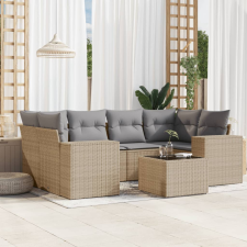 vidaXL 7 részes bézs polyrattan kerti ülőgarnitúra párnákkal kerti bútor