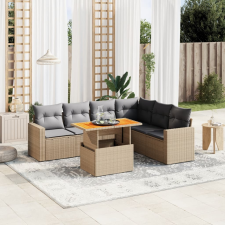 vidaXL 7 részes bézs polyrattan kerti ülőgarnitúra párnákkal kerti bútor