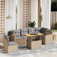 vidaXL 7 részes bézs polyrattan kerti ülőgarnitúra párnákkal kerti bútor