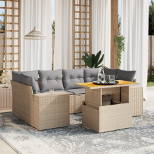 vidaXL 7 részes bézs polyrattan kerti ülőgarnitúra párnákkal kerti bútor