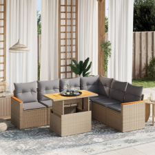vidaXL 7 részes bézs polyrattan kerti ülőgarnitúra párnákkal kerti bútor