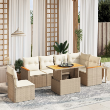 vidaXL 7 részes bézs polyrattan kerti ülőgarnitúra párnákkal kerti bútor