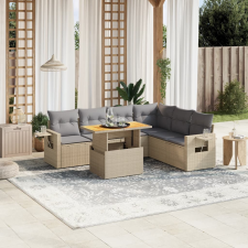 vidaXL 7 részes bézs polyrattan kerti ülőgarnitúra párnákkal kerti bútor