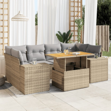 vidaXL 7 részes bézs polyrattan kerti ülőgarnitúra párnákkal kerti bútor