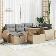 vidaXL 7 részes bézs polyrattan kerti ülőgarnitúra párnákkal kerti bútor
