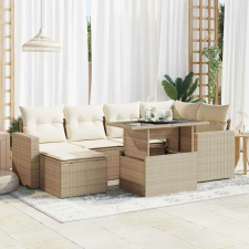 vidaXL 7 részes bézs polyrattan kerti ülőgarnitúra párnákkal kerti bútor