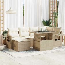 vidaXL 7 részes bézs polyrattan kerti ülőgarnitúra párnákkal kerti bútor