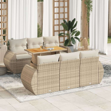 vidaXL 7 részes bézs polyrattan kerti ülőgarnitúra párnákkal kerti bútor