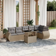 vidaXL 7 részes bézs polyrattan kerti ülőgarnitúra párnákkal kerti bútor